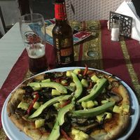 Vegan Pizza with avocado  at Gran Aladino in Corfu