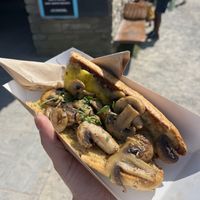 Vegan croque rosemary sandwich with mushrooms  at Chapel Porth Beach Cafe in St Agnes