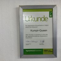 vegan certificate at Kumpir Queen in Bamberg