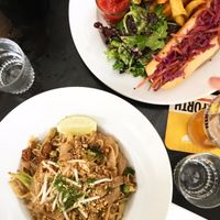 Pad thai and hot dog! at Brasserie LoLa in Paris