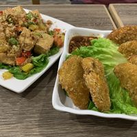 Spicy Tofu and Prawn Cakes at Thai Vegetarian Food 泰國素食 in Kowloon