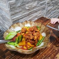 Sweet and sour vegan chicken at Thai Vegetarian Food 泰國素食 in Kowloon
