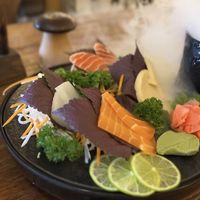 Vegan sashimi- dry ice sublimates   at Soha plant-based Tea & Coffee in Ho Chi Minh