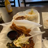 Chick’n strips with veggie option sides at Go Vegan Grill in Decatur