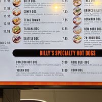 Menu   at Billy's Gourmet Hot Dogs in Gulf Shores