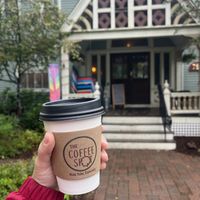 A maple spice latte with soy milk (and a view of the front of the building)  at The Coffee Spot  in Simsbury
