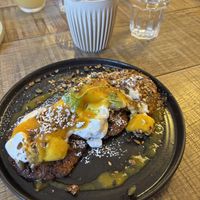 Pumpkin pancakes and soya hot chocolate  at The Table in London