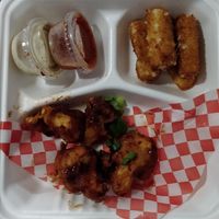 Mozzarella sticks+cauliflower wings at Antidote Bouffe Vegane in Montreal