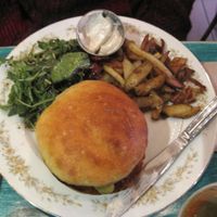 Special of the day. Squash burger with salad, fries and aioli. at Antidote Bouffe Vegane in Montreal