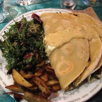 Special of the day. Salad with savoury crepes filled with vegan bacon and cheese and asparagus. at Antidote Bouffe Vegane in Montreal