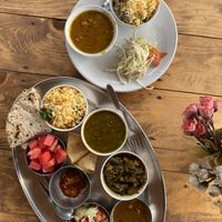 Veg Thali and Chickpeas with basmati  at Love Temple in Arambol