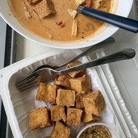 Red curry (w/tofu) and fried tofu  at Sawasdee Thai Restaurant - Vancouver in Vancouver