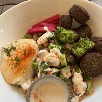 Falafel bowl with brown ricee  at Pita Café + Marina Del Rey in Los Angeles