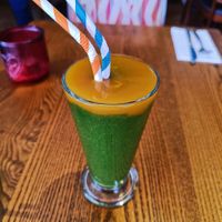 Mango Tango Juice 🧡💚🥭🌱 at Karmana 100% Plant Based in Northampton