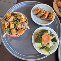 Sampler from Dine LA Week (gabo gabo, eggplant, pickled veggies)  at PADI Indonesian Restaurant & Wine Bar in Los Angeles
