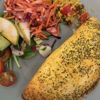 Vegan pasty and salads   at Mudlarks Garden Cafe in Hertford