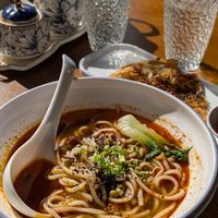SPICY Chongqing Noodles (dilute with water and it will still be delicious) at Dumpling Kitchen & Bar in Burlingame