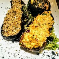 Eggplant and pumpkin stuffed with quinoa and lentils at Fargo in Sevilla
