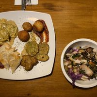 mezzos platter (vegetarian) and veggie mix (vegan) at Fargo in Sevilla