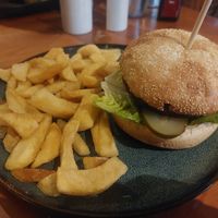 Moving mountains burger with chips (instead of fries) at The Cross Keys Inn in Penrith