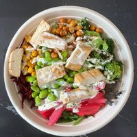 Vegan bowl with tofu at KRAVEE FOODS in Toronto