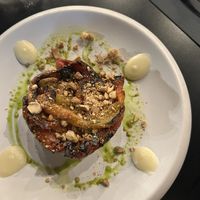 Fonduta di patate con verdure grigliate, granella di frutta secca e crema al limone  at Rosmarina in Castellammare Del Golfo
