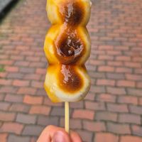 White rice dango with sweet soy glaze at Ashinoko Mitsufukuchaya in Hakone