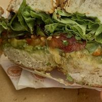 Tomato avo seeded bagel with vegan cream cheese at Bus Stop Cafe Kaikoura in Kaikoura