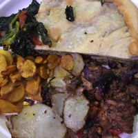 Artichoke pie, tempeh stir fry, kale and root veggies  at Jaa Nu' - La Nuova Vita in Genoa