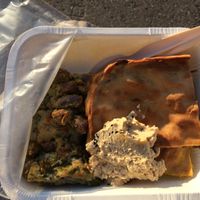 Miscellaneous including awesome asparagus and olives lasagna and two version of local filled “focaccia”  at Jaa Nu' - La Nuova Vita in Genoa