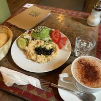 Hummus plate and Aztec hot chocolate    at Welt Cafe in Vienna