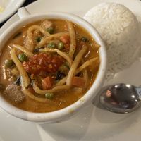 Vegetable Curry (Red) with Fried Tofu and Steamed Rice  at Thai Cottage in Corpus Christi