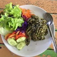 Pesto Brown Rice Pasta w/ Salad at Pun Pun Market in Chiang Mai