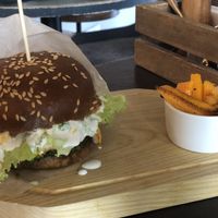 Tofu Burger with Vegan Cheese Sauce at Cafe Ukrop III in St Petersburg