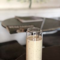 Tropical Smoothie with Coconut Milk, pineapple, banana, cashews and dates at Cafe Ukrop III in St Petersburg