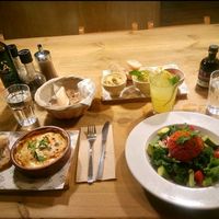 Delicious vegan lasagna and salad at Le Pain Quotidien - Serrano in Madrid
