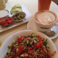 Part of vegan breakfast at Cafe Meshulash in Tel Aviv