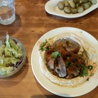 hummus with mushrooms at Hummus Bar in Lund