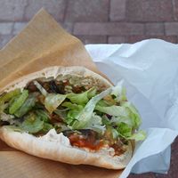 Filled pita bread to go! at Hummus Bar in Lund