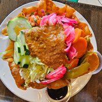 Vegan Taco salad with Brown Rice / Black beans - Loaded with veggies!! at Que Onda Tacobar in Vallejo