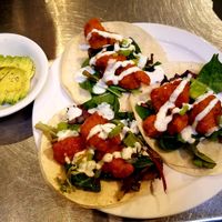 Buffalo cauliflower tacos at The Dancing Dog in Urbana
