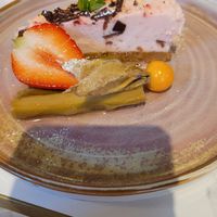 Rhubarb & ginger vegan cheesecake at The White House in Inverness