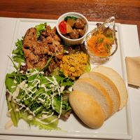 Set meal with bread and soy meat. Can also come with rice but vegan bread is so hard to come by in Japan so I opted for the bread.  at Little-Heaven in Kyoto