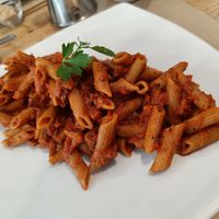 Pasta Matricciana at Dolce Pizza y Los Veganos - Hipolit Lazaro in Barcelona