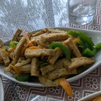 Fried sichuan tofu at Boddhi Garden Vegetarian Restaurant in Kathmandu