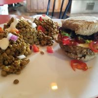 veggie burger with lentil salad at Bliss in Thunder Bay
