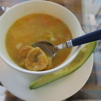 Set menu lunch. Plantain soup at El Punto Veggie in Salento