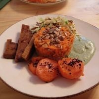 Seitan with carrot rice and, erm, carrots at Bites and Wines in Antwerpen