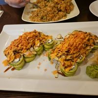 From the 2024 vegan chef challenge, 2 of the blossom rolls, and pictured behind is the vegan house-fried rice at Sushiko in Jacksonville