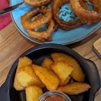 Dumpling-wedges and Onionrings at Zapfhahn in Bamberg